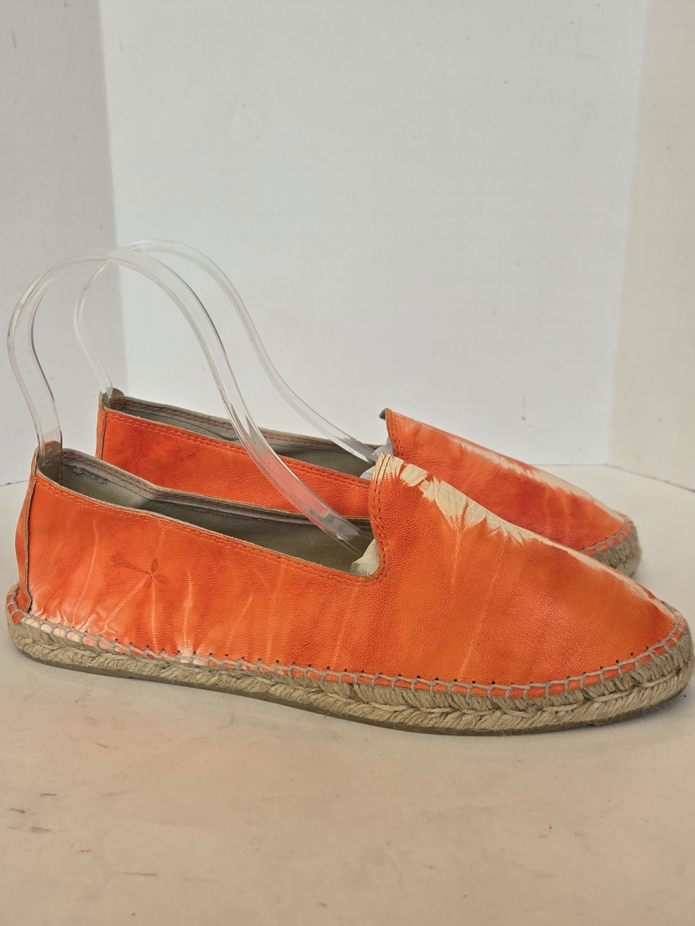 Women's Orange Tie-Dye Leather Espadrille Slip-Ons